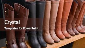  Presentation with leather - PPT theme with shoe shop leather boots collection background and a tawny brown colored foreground