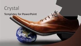  Presentation with stepping - Beautiful presentation theme featuring bad world - shoe stepping on planet earth backdrop and a light gray colored foreground