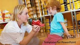  Presentation with child welfate - Cool new slides with shoe store - woman with child choosing backdrop and a red colored foreground