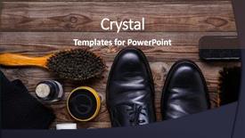 Presentation with wax - Theme with man waxing leather shoes - shoe wax brush and boot background and a violet colored foreground