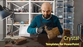  Presentation with repair - Theme with shoemaker-fix-the-shoe-footwear background and a tawny brown colored foreground