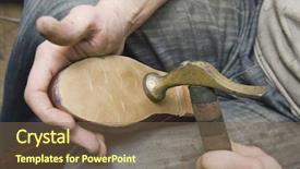  Presentation with shoe - Slides with shoemaker is repairing shoe background and a violet colored foreground