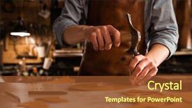 Presentation with leather - Presentation design consisting of shoemaker man working with leather background and a tawny brown colored foreground