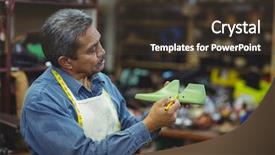  Presentation with shoe manufacturing - Cool new presentation with shoemaker marking on shoe last backdrop and a tawny brown colored foreground