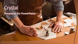  Presentation with measuring - Colorful PPT layouts enhanced with shoemaker measuring and cutting leather backdrop and a wine colored foreground