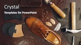  Presentation with repair - Audience pleasing theme consisting of shoemaker-occupation-footwear-repair-equipment backdrop and a wine colored foreground