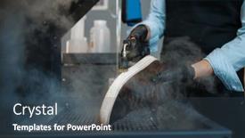  Presentation with machine - PPT layouts featuring shoemaker-processes-the-shoes background and a tawny brown colored foreground