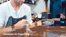  Presentation with glue - Slide deck having shoemaker-putting-glue-on-sole background and a coral colored foreground