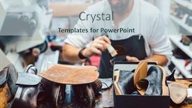  Presentation with glue - Audience pleasing PPT theme consisting of shoemaker-putting-glue-on-sole backdrop and a lemonade colored foreground