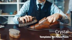  Presentation with shoe - PPT theme with shoemaker-wipes-black-shoe-polish background and a wine colored foreground