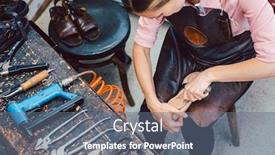  Presentation with shoe - Slides with shoemaker-working-on-the-frame background and a gray colored foreground