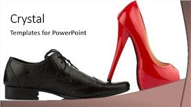  Presentation with shoe - Colorful presentation design enhanced with female shoes - ladies shoe on men's shoe backdrop and a white colored foreground