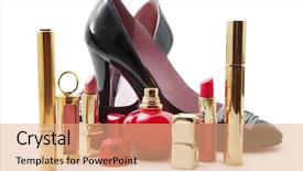  Presentation with cosmetics - Audience pleasing slide set consisting of shoes accesoris - cosmetics backdrop and a coral colored foreground