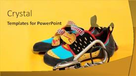  Presentation with sport - Amazing PPT layouts having shoes-and-carbine-on-sport backdrop and a yellow colored foreground