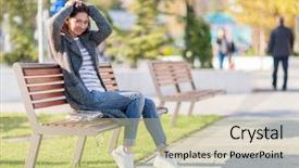  Presentation with autumn blue - Presentation theme having shoes and cozy trench coat background and a soft green colored foreground