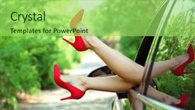  Presentation with car - PPT layouts enhanced with shoes free - female legs out car window background and a yellow colored foreground