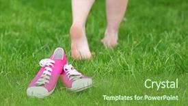  Presentation with green leaves coriander lay - Presentation theme with shoes free - female sneakers laying on green background and a tawny brown colored foreground