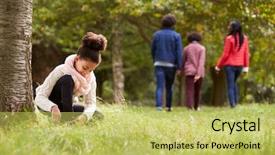  Presentation with free family - Audience pleasing PPT theme consisting of shoes free - mixed race girl kneeling backdrop and a yellow colored foreground