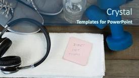  Presentation with wooden stick - Audience pleasing PPT theme consisting of shoes-headphones-water-bottle-towel backdrop and a ocean colored foreground