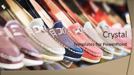  Presentation with japan shop - Amazing PPT theme having shoes in a footwear backdrop and a coral colored foreground