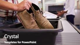  Presentation with airport security - Theme with shoes into tray for airport background and a dark gray colored foreground