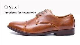 Presentation with brown bear baby shoes - Audience pleasing PPT theme consisting of shoes isolated on white background backdrop and a  colored foreground