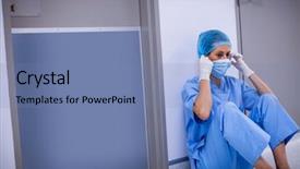  Presentation with healthcare workers - Slide deck with shoes nurses - sad surgeon sitting on floor background and a teal colored foreground