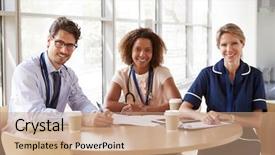  Presentation with healthcare workers - PPT layouts having shoes nurses - senior healthcare workers background and a coral colored foreground