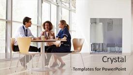  Presentation with healthcare workers - Beautiful PPT layouts featuring shoes nurses - three senior healthcare workers backdrop and a mint green colored foreground