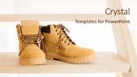  Presentation with leather shoes - PPT theme with shoes on a wooden ladder background and a  colored foreground