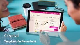  Presentation with online shopping - Amazing slide set having shoes on online market website backdrop and a teal colored foreground