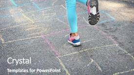  Presentation with outdoors - PPT theme with shoes pavement - child playing hopscotch outdoors background and a gray colored foreground