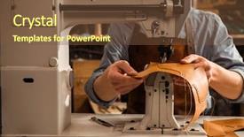  Presentation with sewing machine - PPT layouts featuring shoes production - close up of a cobbler background and a tawny brown colored foreground