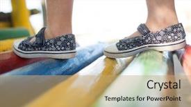  Presentation with shoes - Colorful slide set enhanced with shoes walking on jungle gym backdrop and a yellow colored foreground