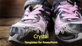  Presentation with shoes - Presentation theme featuring shoes with holes and homeless background and a wine colored foreground