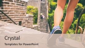  Presentation with marathon running race - Cool new PPT layouts with shoes woman marathon race competition backdrop and a lemonade colored foreground