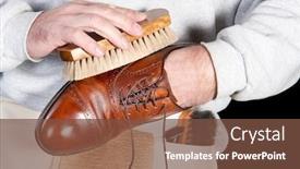  Presentation with leather - Slide set having shoeshine-man-polishing-a-leather background and a tawny brown colored foreground