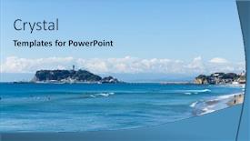  Presentation with city - Audience pleasing PPT theme consisting of shonan-beach-in-chigasaki-city backdrop and a light blue colored foreground
