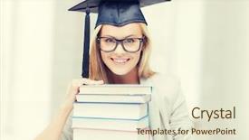 Presentation with stack books - Slide deck featuring happy student in graduation cap background and a cream colored foreground