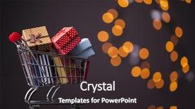  Presentation with gift - Amazing slide deck having shooping cart full of gift boxes on dark background backdrop and a dark gray colored foreground