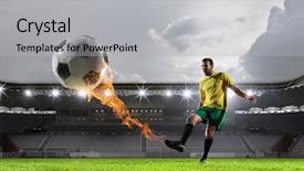  Presentation with sport - PPT theme having shooting fire - soccer player at sport arena background and a light gray colored foreground