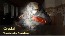  Presentation with battlefield - Beautiful presentation theme featuring shooting from rifle on battlefield backdrop and a wine colored foreground