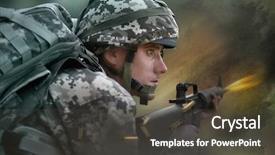  Presentation with battlefield - Audience pleasing slide deck consisting of shooting from rifle on battlefield backdrop and a dark gray colored foreground