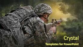  Presentation with battlefield - Amazing PPT theme having shooting from rifle on battlefield backdrop and a tawny brown colored foreground