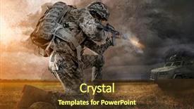  Presentation with battlefield - Presentation theme consisting of shooting from rifle on battlefield background and a tawny brown colored foreground