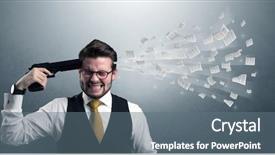  Presentation with gun shooting target - Amazing slide set having shooting information - handsome businessman shoots his head backdrop and a  colored foreground