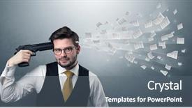  Presentation with gun - Amazing presentation theme having shooting information - handsome businessman shoots his head backdrop and a gray colored foreground