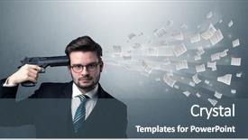  Presentation with gun shooting target - Audience pleasing presentation theme consisting of shooting information - handsome businessman shoots his head backdrop and a ocean colored foreground