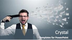  Presentation with gun shooting target - Amazing PPT layouts having shooting information - handsome businessman shoots his head backdrop and a ocean colored foreground