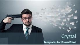  Presentation with gun shooting target - Colorful slide set enhanced with shooting information - handsome businessman shoots his head backdrop and a ocean colored foreground